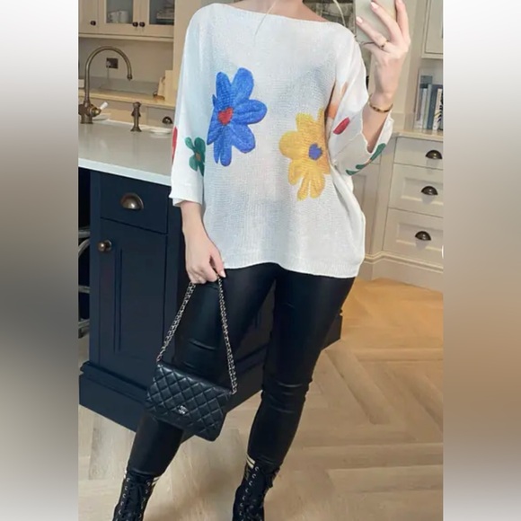 30 MADE IN ITALY FLORAL PRINT LIGHT KNIT SWEATER - Picture 3 of 3